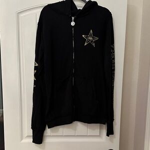 Kitson Black Zip Up Hoodie with Gold Star Graphics